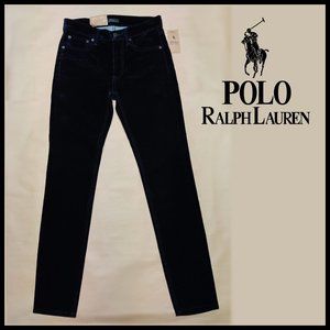 NWT Polo Ralph Lauren Tompkins Mid-Rise Black Velvet Skinny Jeans Women's Sz 26